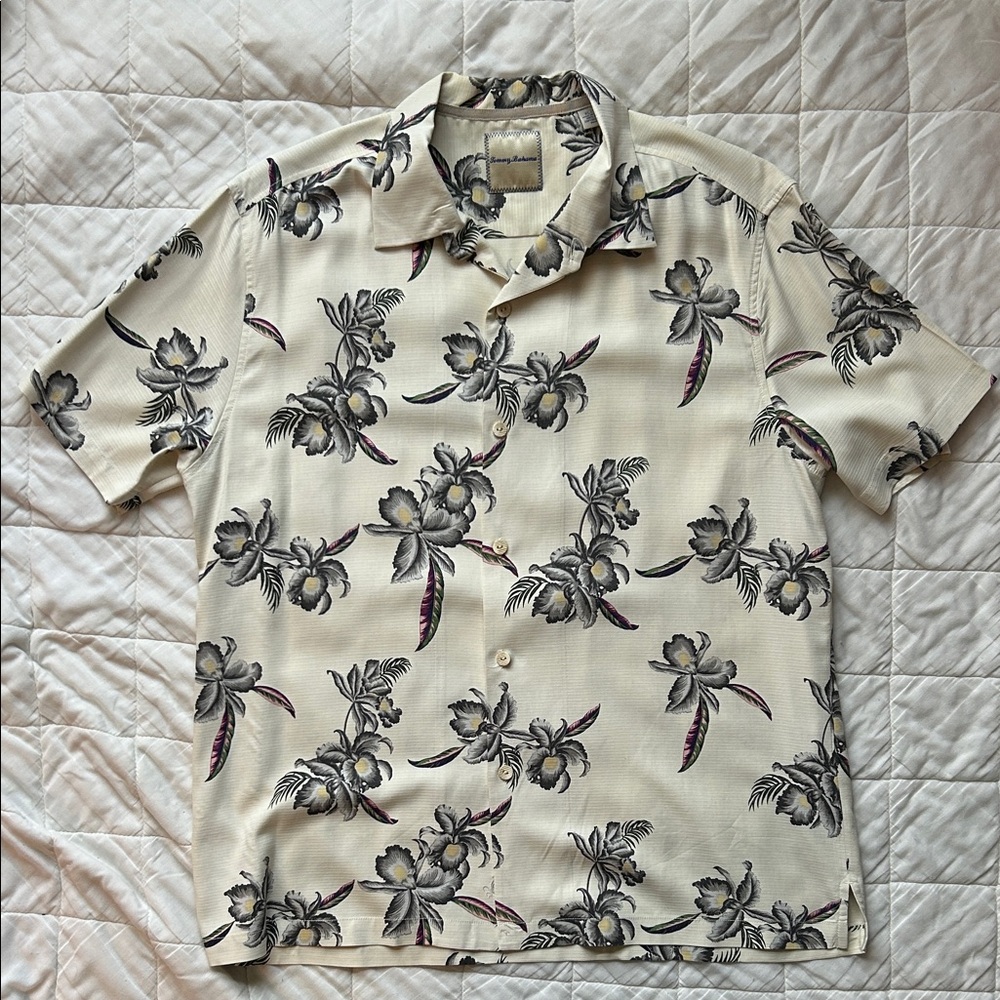 Tommy Bahama Ivory and Charcoal Floral Shirt